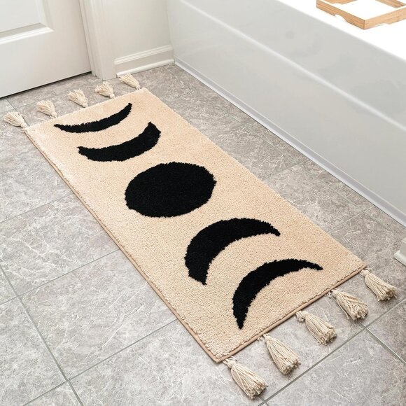 Boho Moon Phases Runner Rug Bathroom Mat Witchy black Decor accent rugs NEW - Picture 3 of 7